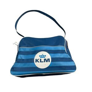Vintage VTG KLM Royal Dutch Airlines Travel Carry on Shoulder Bag Blue Vinyl